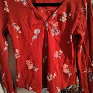 Lucky Brand Red Floral Long Sleeve Tee